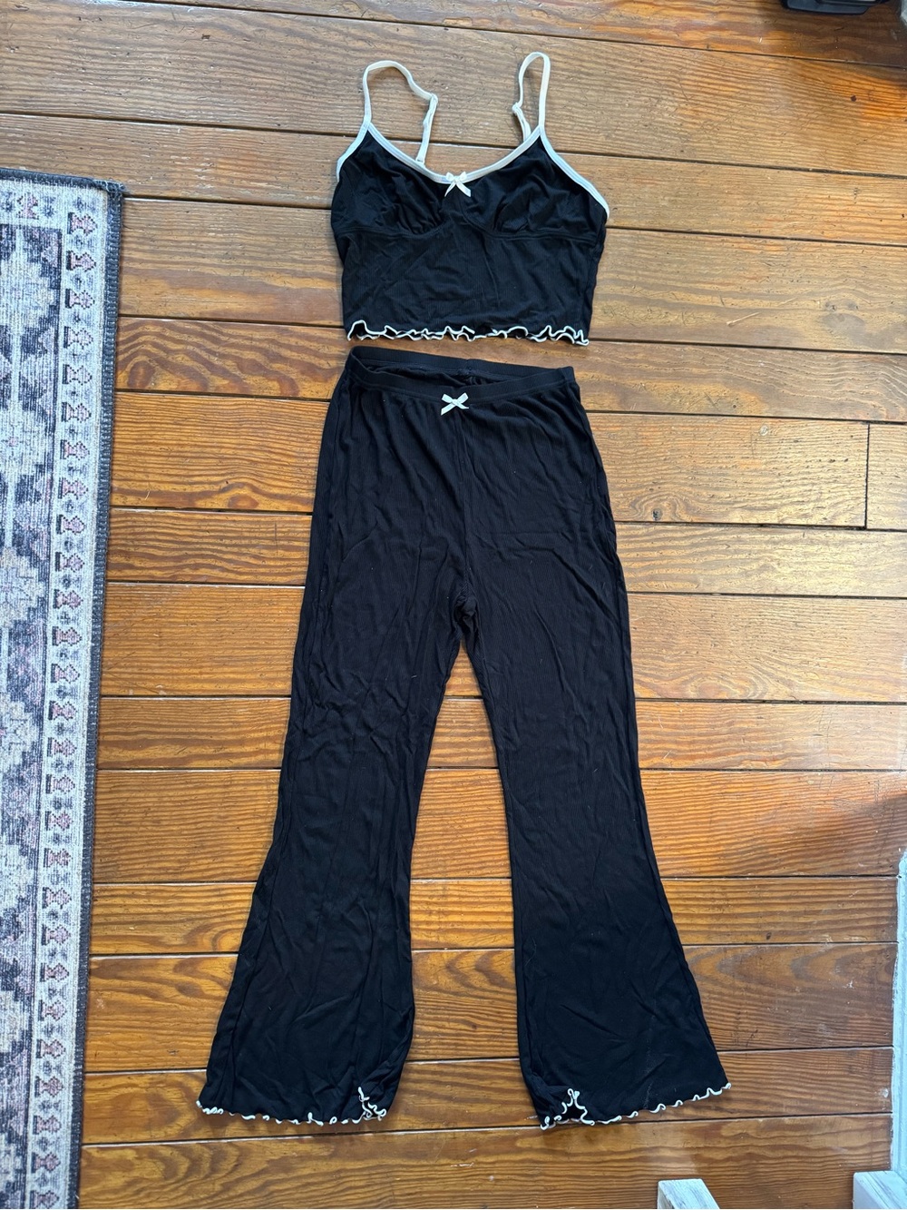 Black Two-Piece Lounge Set with Contrast Trim